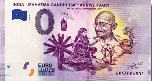 0€-Schein INDIA - MAHATMA GANDHI 150th ANNIVERSARY 1869-2019 KHADI MOVEMENT 1918