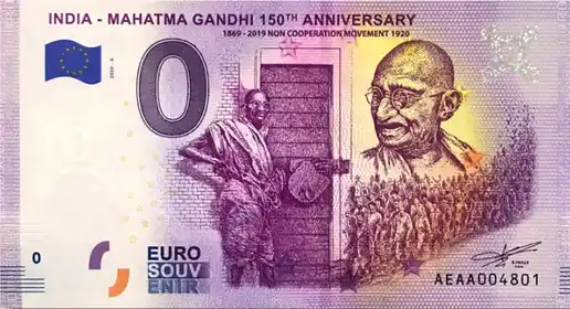 0€ banknote INDIA - MAHATMA GANDHI 150th ANNIVERSARY 1869-2019 NON COOPERATION MOVEMENT 1920