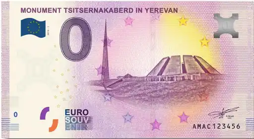 0€ banknote MONUMENT TSITSERNAKABERD YEREVAN