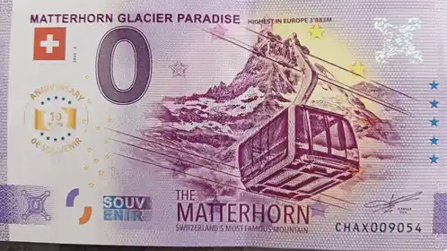 Banconota da 0€ MATTERHORN GLACIER PARADISE HIGHEST IN EUROPE 3'883M