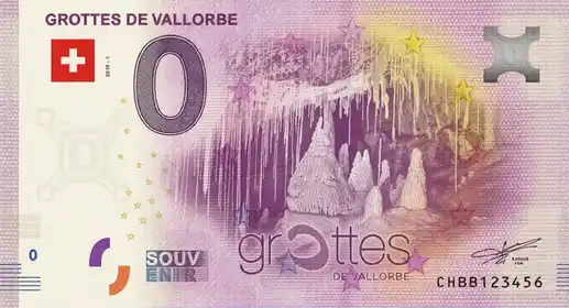 0€ banknote GROTTES DE VALLORBE