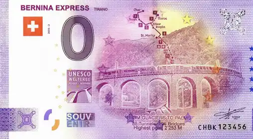 0€ banknote BERNINA EXPRESS TIRANO FROM GLACIERS TO PALMS