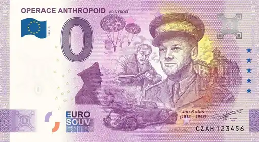 0€-Schein OPERACE ANTHROPOID 80. VÝROČIE