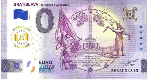 0€ banknote BRATISLAVA80. VÝROČIU OSLOBODENIA MESTA