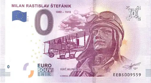 0€ banknote MILAN RASTISLAV ŠTEFÁNIK