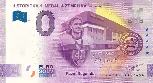 0€-Schein HISTORICKÁ 1. MEDAILA ZEMPLÍNA 20 ZOH 2022
