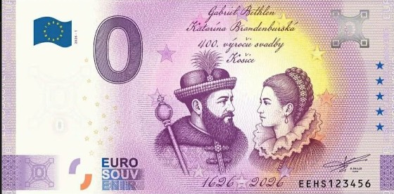 0€ banknote GABRIEL BETHLEN - KATARINA BRANDENBURKSA 400. VIROCIE SVADBY KOSICE - 1626-2026