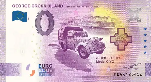 0€-Schein GEORGE CROSS ISLAND75th ANNIVERSARY END OF WW2