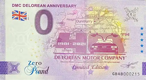 0€-Schein DMC DELOREAN ANNIVERSARY