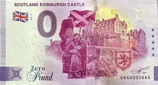 0€ banknote SCOTLAND EDINBURGH CASTLE
