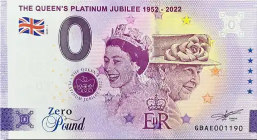 Billete de 0€ THE QUEEN'S PLATINIUM JUBILEE 1952-2022