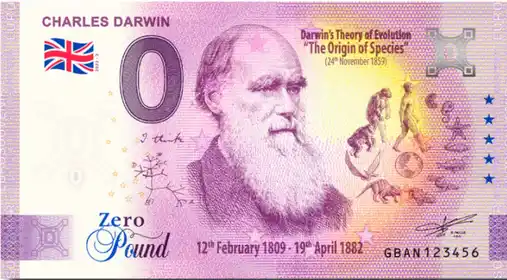 Billete de 0€ CHARLES DARWIN