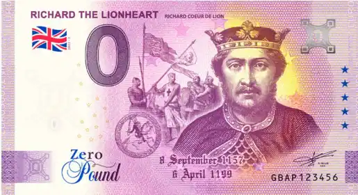 0€ banknote RICHARD THE LIONHEARTRICHARD COEUR DE LION