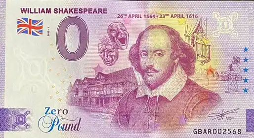0€ banknote WILLIAM SHAKESPEARE