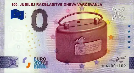 0€ banknote 100. JUBILEJ RAZGLASITVE DNEVA VARCEVANJA
