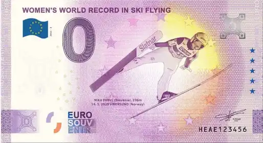 0€ banknote WOMEN'S WORLD RECORDING IN SKI FLYING