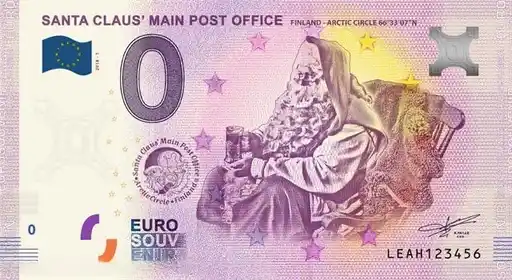 0€ banknote SANTA CLAUS' MAIN POST OFFICE FINLAND - ARCTIC CIRCLE 66°33'07'N