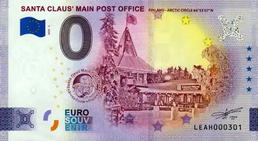 0€ banknote SANTA CLAUS' MAIN POST OFFICE FINLAND - ARCTIC CIRCLE 66°33'07'N