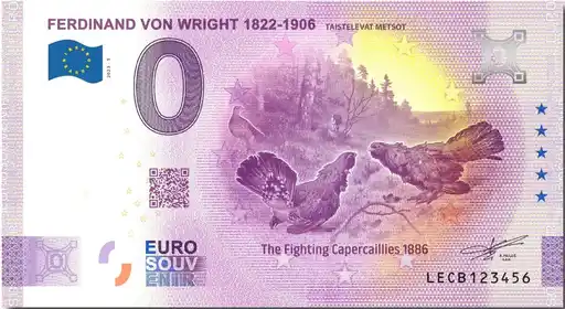 0€-Schein FERDINAND VON WRIGHT 1822-1906 TAISTELEVAT METSOT