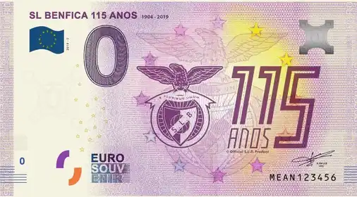 Banconota da 0€ SL BENFICA 115 ANOS 1904-2019
