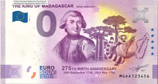 Billete de 0€ THE KING OF MADAGASCAR MORIC BENOVSKY 275th BIRTH ANNIVERSARY