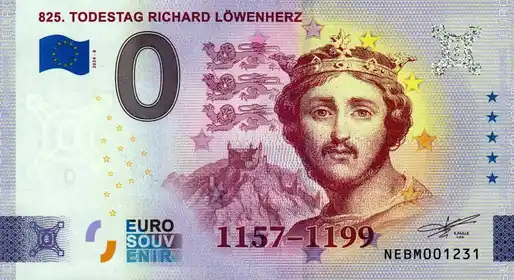 Banconota da 0€ 825. TODESTAG RICHARD LÖWENHERZ