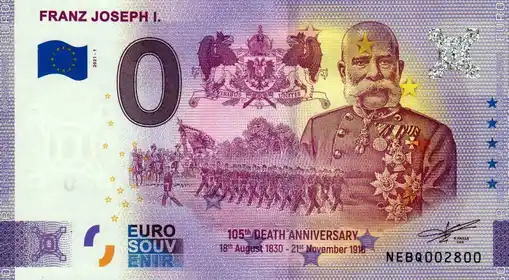 Billete de 0€ FRANZ JOSEPH I. 105th DEATH ANNIVERSARY