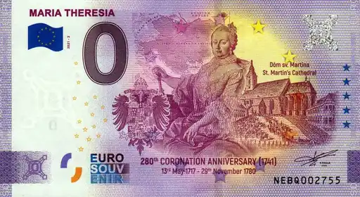 0€ banknote MARIA THERESIA 280th CORONATION ANNIVERSARY (1741)