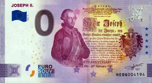 0€-Schein JOSEPH II. 280th BIRTH ANNIVERSARY