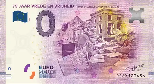 Billet 0€ 75 JAAR VREDE EN VRIJHEIDHOTEL DE WERELD WAGENINGEN 5 MEI 1945