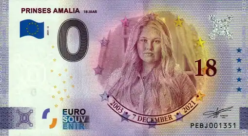 Banconota da 0€ PRINSES AMALIA 18 JAAR