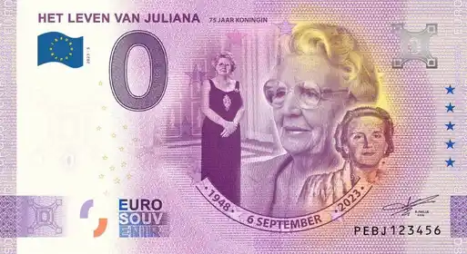 Billete de 0€ HET LEVEN VAN JULIANA 74 JAAR KONINGIN