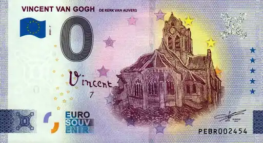 0€ banknote VINCENT VAN GOGHDE KERK VAN AUVERS