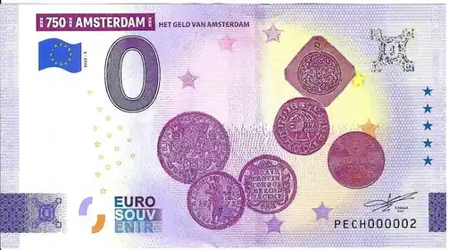 0€ banknote 750 AMSTERDAMHET GELD VAN AMSTERDAM