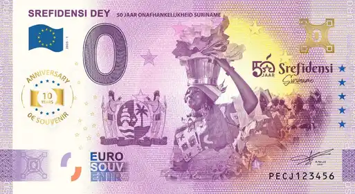 Billet 0€ SREFIDENSI DEY50 JAAR ONAFHANKELIJKHEID SURINAME