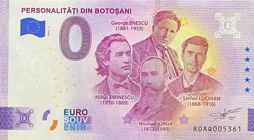 Banconota da 0€ PERSONALITĂȚI DIN BOTOȘANI