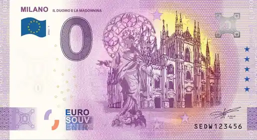 Banconota da 0€ MILANOIL DUOMO E LA MADONNINA