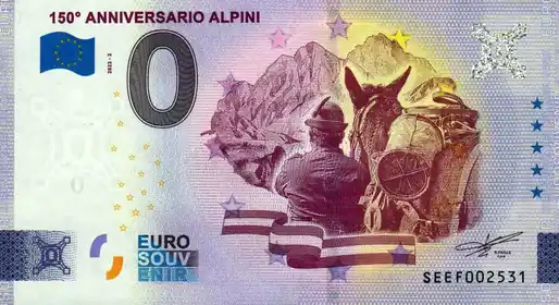 Banconota da 0€ 150° ANNIVERSARIO ALPINI