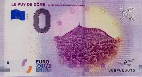 Billete de 0€ LE PUY-DE-DÔME VU DEPUIS LES GROTTES DU CLIERZOU