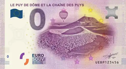 Banconota da 0€ LE-PUY-DE-DÔME ET LA CHAÎNE DES PUYS