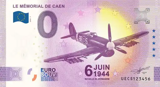 Banconota da 0€ LE MÉMORIAL DE CAEN 6 JUIN 1944 BATAILLE DE NORMANDIE