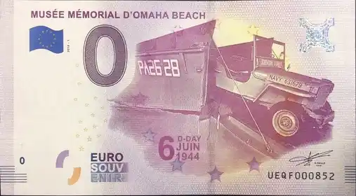 0€-Schein MUSÉE MÉMORIAL D'OMAHA BEACH D DAY 6 JUIN 1944