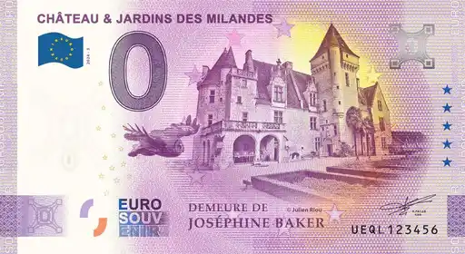 0€ banknote CHÂTEAU & JARDINS DES MILANDES DEMEURE DE JOSEPHINE BAKER