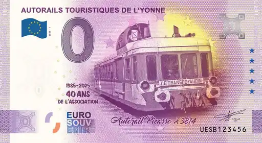 Billet 0€ AUTORAILS TOURISTIQUES DE L'YONNE 1985-2025 40 ANS DE L'ASSOCIATION Autorail Picasso X3814
