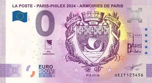 Banconota da 0€ LA POSTE - PARIS-PHILEX 2024 - ARMOIRIES DE PARIS
