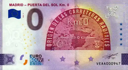 Banconota da 0€ MADRID - PUERTA DEL SOL Km. 0