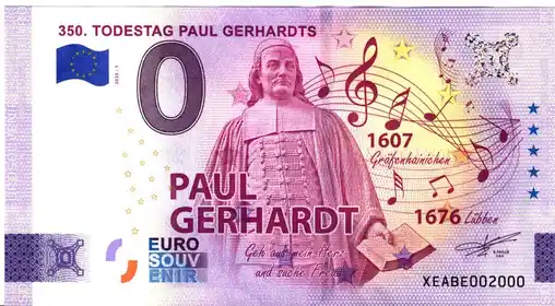 Billete de 0€ 350. TODESTAG PAUL GERHARDTS
