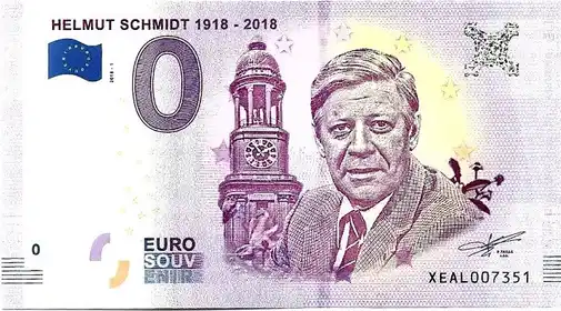 Banconota da 0€ HELMUT SCHMIDT 1918-2018