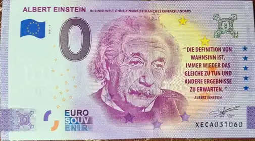 0€-Schein ALBERT EINSTEININ EINER WELT OHNE ZINSEN IST MANCHES EINFACH ANDERS