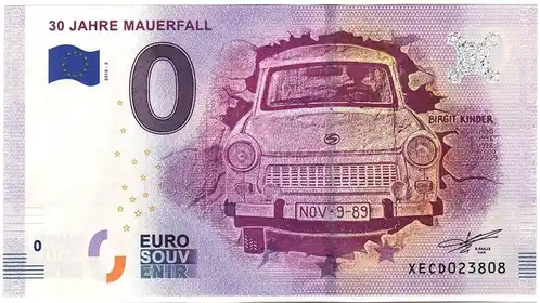 0€ banknote 30 JAHRE MAUERFALL